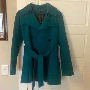 Wool Tie-Waist Teal Pea Coat